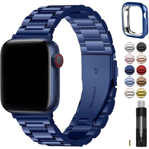 Fullmosa Compatible Apple Watch Band 38mm 40mm 41mm, Stainless Steel iWatch Band with Case for Apple Watch SE3/2/1 Series 9/8/7/6/5/4/3/2/1, 38mm 40mm 41mm,Blue (Watch not Included) - Image 1