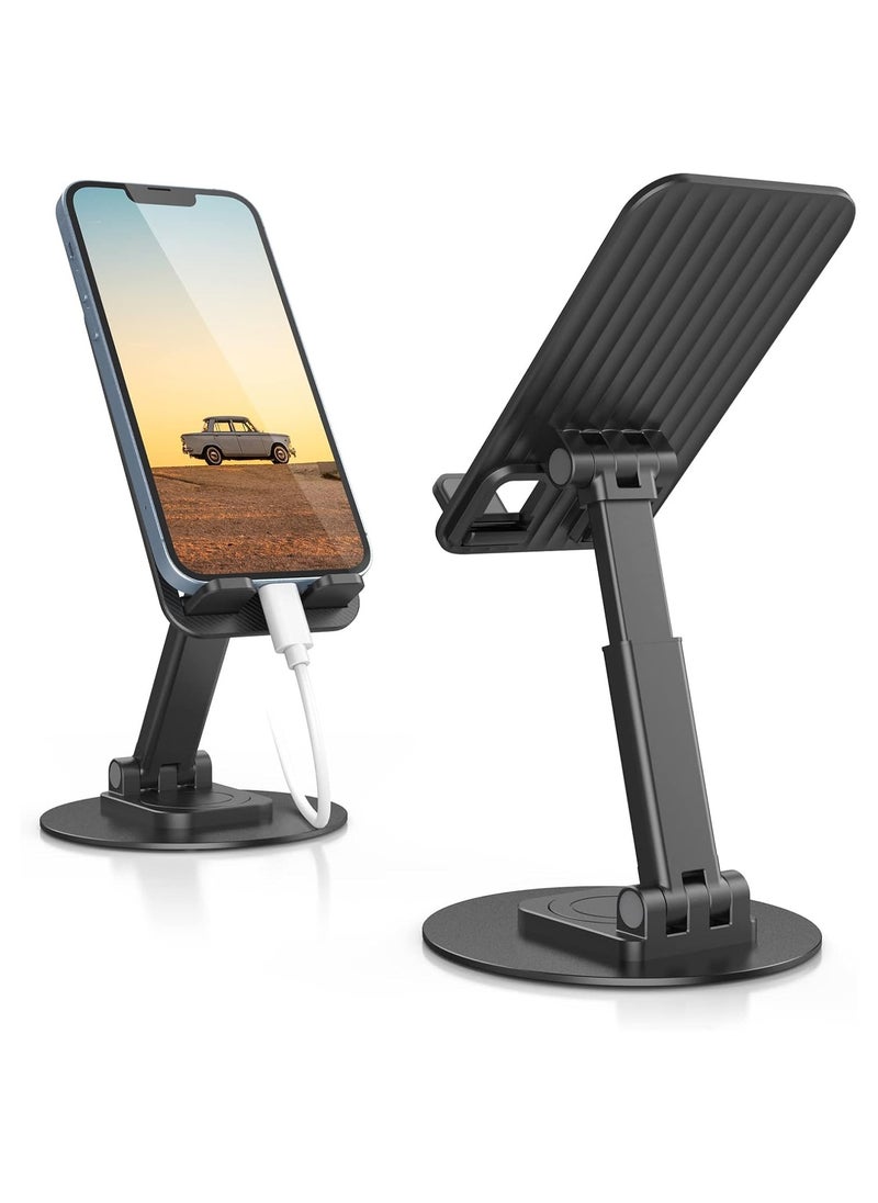 NNEWVANTE - Adjustable Phone Stand for Desk - Aluminum Foldable Cellphone Tablet Holder with 360°Rotating Base,Cradle Dock for iPhone 14 Pro Max Plus,13 12 Pro Max,Galaxy S22 S21, More 4"-8"Phones-Black - Image 1