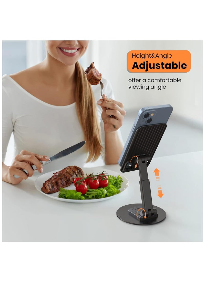 NNEWVANTE - Adjustable Phone Stand for Desk - Aluminum Foldable Cellphone Tablet Holder with 360°Rotating Base,Cradle Dock for iPhone 14 Pro Max Plus,13 12 Pro Max,Galaxy S22 S21, More 4"-8"Phones-Black - Image 1