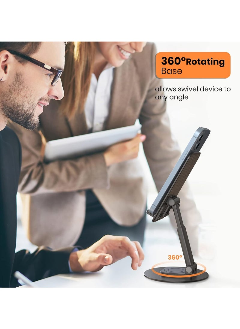 NNEWVANTE - Adjustable Phone Stand for Desk - Aluminum Foldable Cellphone Tablet Holder with 360°Rotating Base,Cradle Dock for iPhone 14 Pro Max Plus,13 12 Pro Max,Galaxy S22 S21, More 4"-8"Phones-Black - Image 1