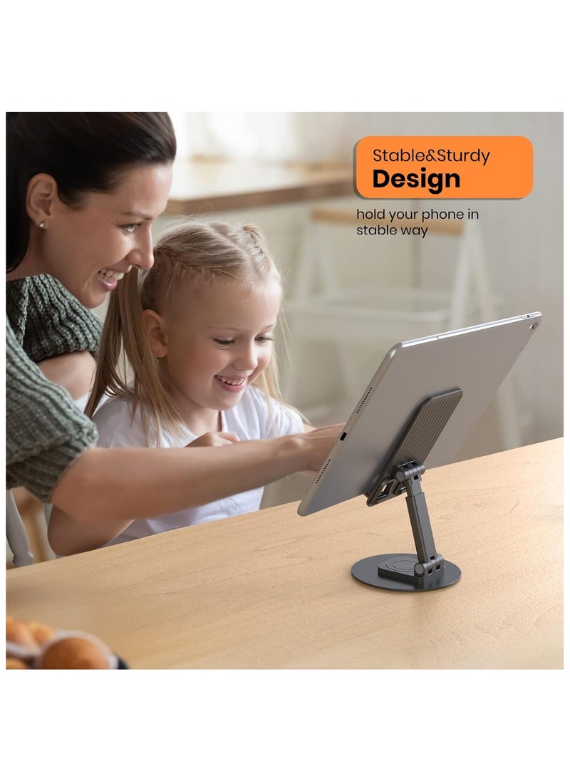 NNEWVANTE - Adjustable Phone Stand for Desk - Aluminum Foldable Cellphone Tablet Holder with 360°Rotating Base,Cradle Dock for iPhone 14 Pro Max Plus,13 12 Pro Max,Galaxy S22 S21, More 4"-8"Phones-Black - Image 1
