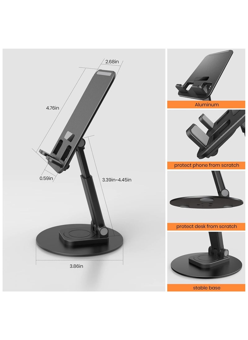 NNEWVANTE - Adjustable Phone Stand for Desk - Aluminum Foldable Cellphone Tablet Holder with 360°Rotating Base,Cradle Dock for iPhone 14 Pro Max Plus,13 12 Pro Max,Galaxy S22 S21, More 4"-8"Phones-Black - Image 1