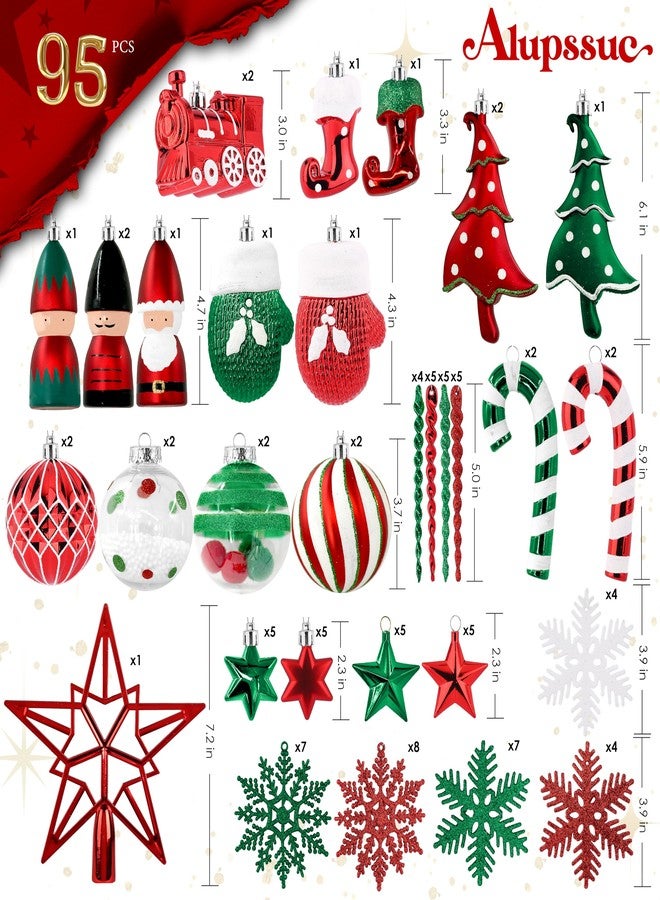Alupssuc 95pcs Christmas Balls Ornaments Set, Shatterproof Plastic Baubles, Soldiers, Christmas Socks for Xmas Tree Holiday Wedding Party Decorations with Hanging Strings, White, Red and Green - Image 2