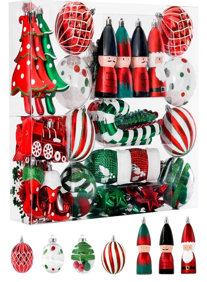 Alupssuc 95pcs Christmas Balls Ornaments Set, Shatterproof Plastic Baubles, Soldiers, Christmas Socks for Xmas Tree Holiday Wedding Party Decorations with Hanging Strings, White, Red and Green - Image 1