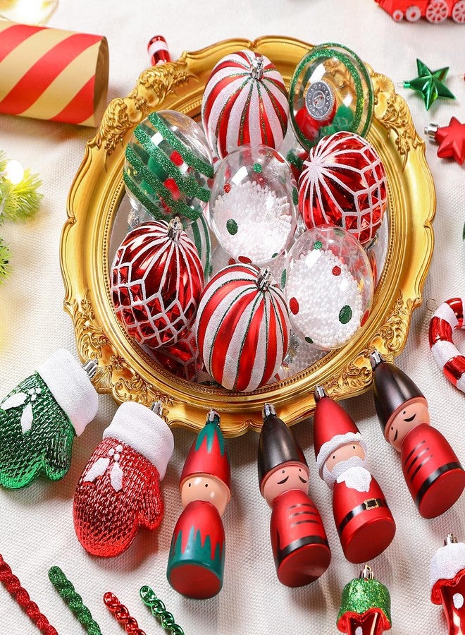 Alupssuc 95pcs Christmas Balls Ornaments Set, Shatterproof Plastic Baubles, Soldiers, Christmas Socks for Xmas Tree Holiday Wedding Party Decorations with Hanging Strings, White, Red and Green - Image 3