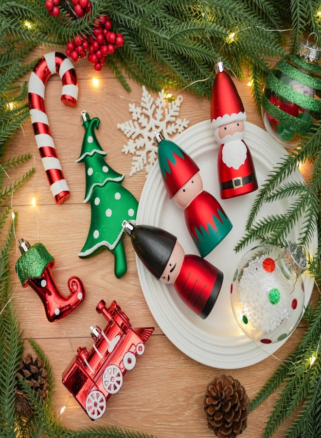 Alupssuc 95pcs Christmas Balls Ornaments Set, Shatterproof Plastic Baubles, Soldiers, Christmas Socks for Xmas Tree Holiday Wedding Party Decorations with Hanging Strings, White, Red and Green - Image 5