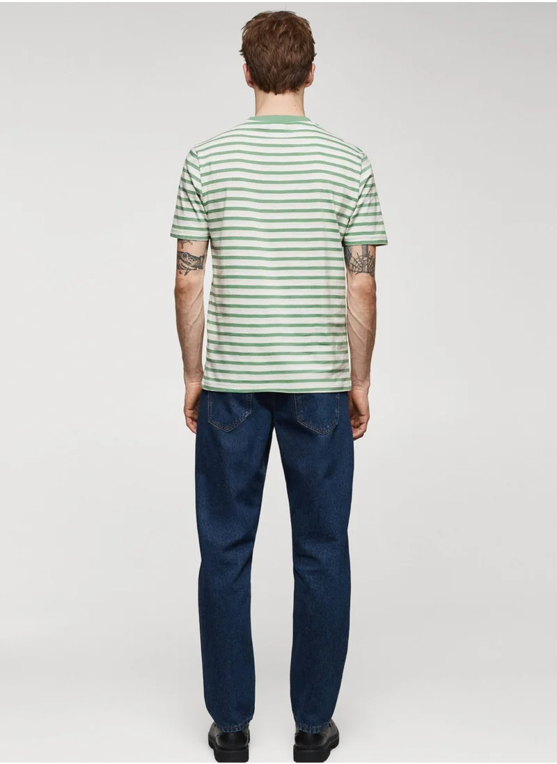 مانجو مان Stripe Crew Neck T-Shirt