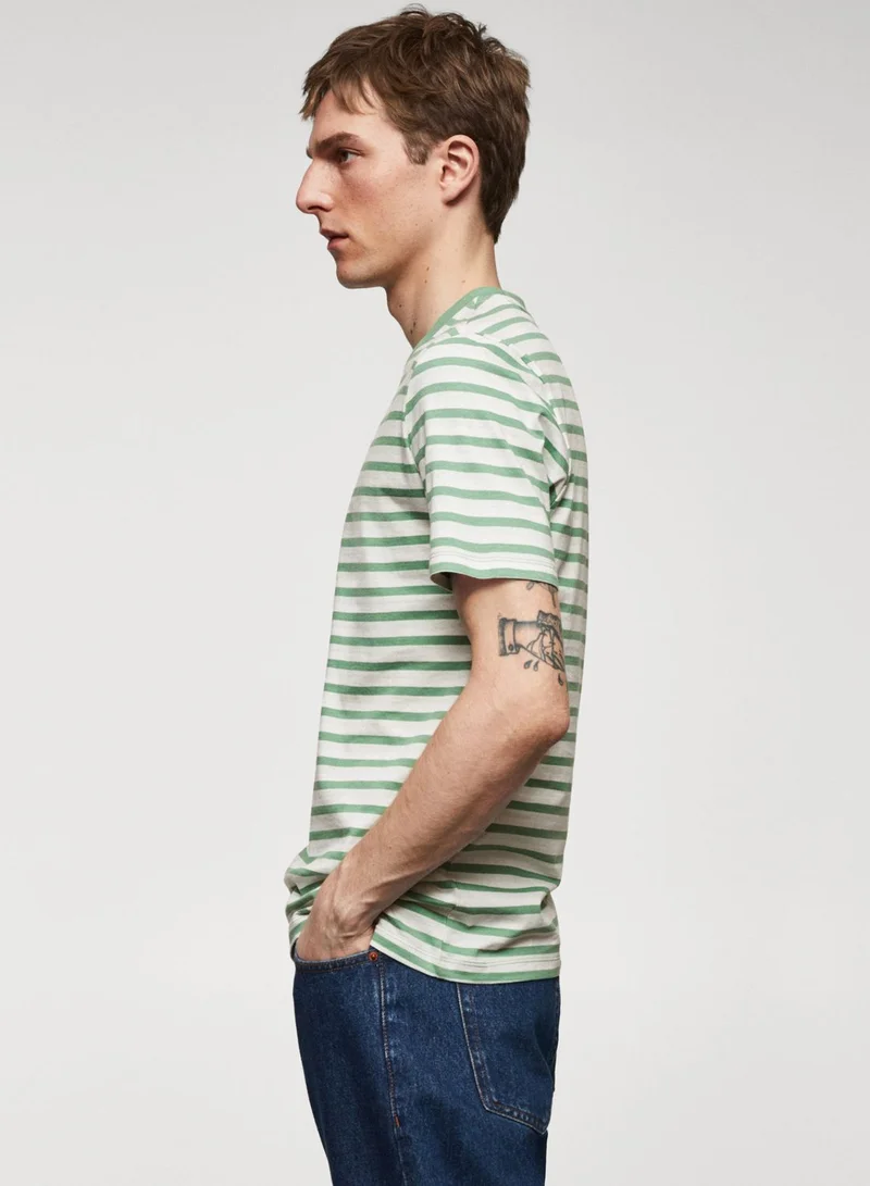 مانجو مان Stripe Crew Neck T-Shirt