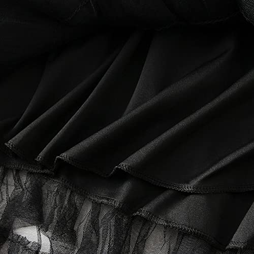Dirholl Women's A-Line Fairy Patterned Elastic Waist Ruffle Tulle Layered Midi Skirt Tutu B Black - Image 5