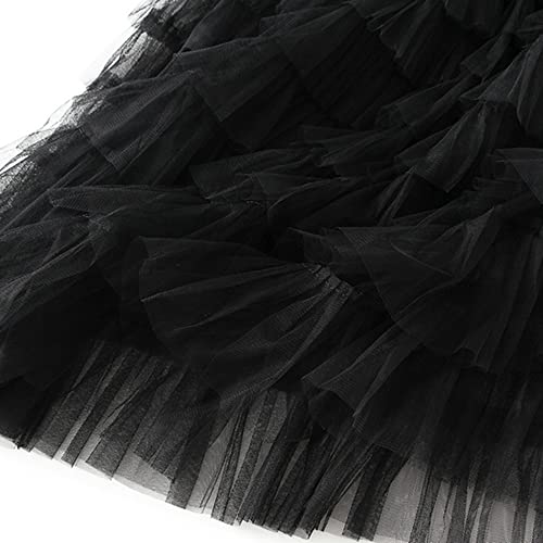 Dirholl Women's A-Line Fairy Patterned Elastic Waist Ruffle Tulle Layered Midi Skirt Tutu B Black - Image 4