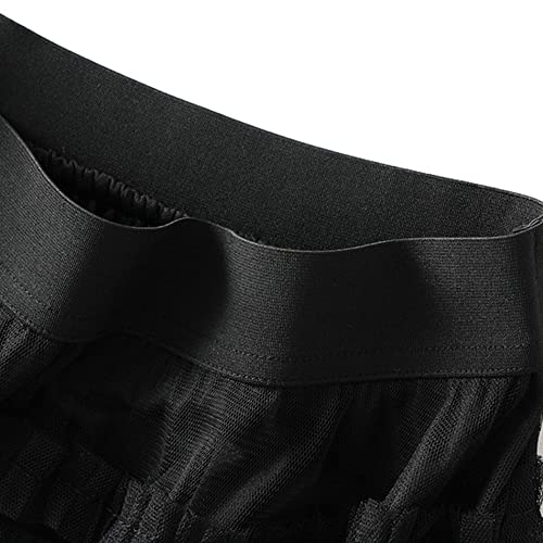 Dirholl Women's A-Line Fairy Patterned Elastic Waist Ruffle Tulle Layered Midi Skirt Tutu B Black - Image 2