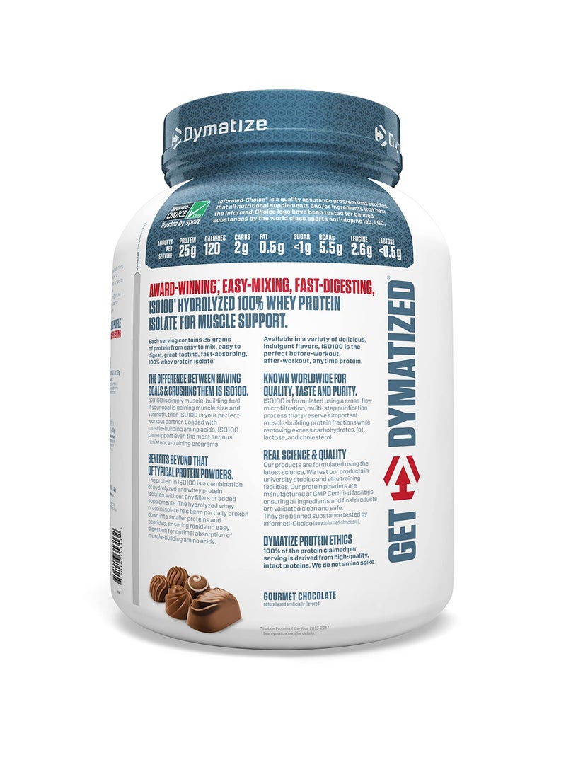 Dymatize ISO100 Hydrolyzed Protein Powder, 100% Whey Isolate, 25g Protein, 5.5g BCAAs, Gluten Free, Gourmet Chocolate, 1.36kg (3Lb), 46 Servings - Image 2