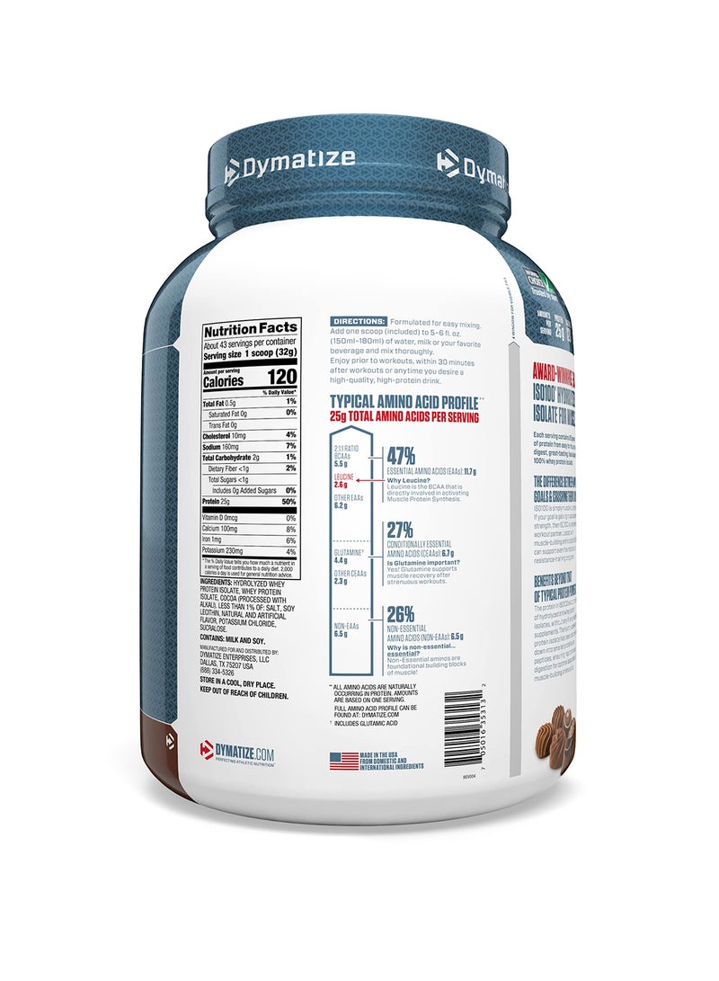Dymatize ISO100 Hydrolyzed Protein Powder, 100% Whey Isolate, 25g Protein, 5.5g BCAAs, Gluten Free, Gourmet Chocolate, 1.36kg (3Lb), 46 Servings - Image 3