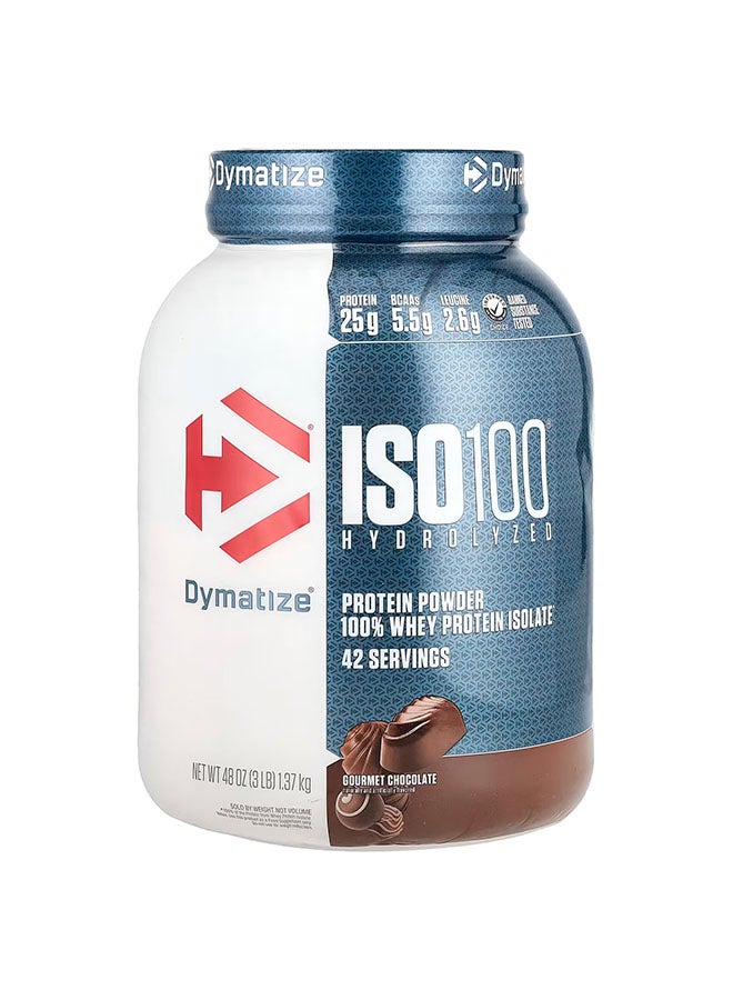 Dymatize ISO100 Hydrolyzed Protein Powder, 100% Whey Isolate, 25g Protein, 5.5g BCAAs, Gluten Free, Gourmet Chocolate, 1.36kg (3Lb), 46 Servings - Image 1