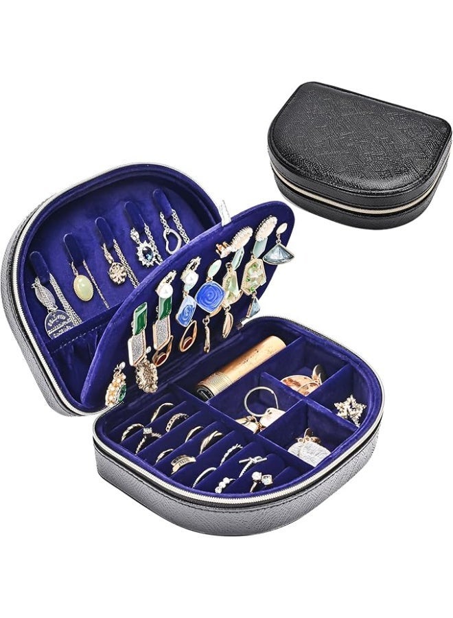 ProCase Travel Size Jewelry Box, Medium Portable Seashell-Shaped Jewelry Case, 2 Layer Mini Jewelry Organizer in PU Leather for Women -Glossy Black - Image 1