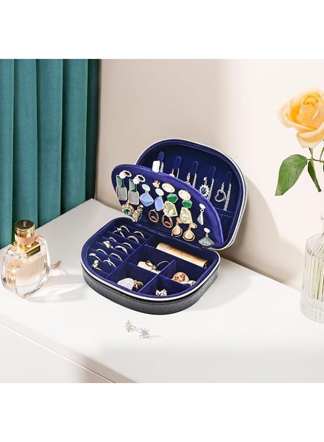 ProCase Travel Size Jewelry Box, Medium Portable Seashell-Shaped Jewelry Case, 2 Layer Mini Jewelry Organizer in PU Leather for Women -Glossy Black - Image 2