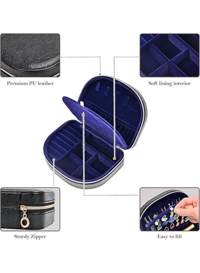 ProCase Travel Size Jewelry Box, Medium Portable Seashell-Shaped Jewelry Case, 2 Layer Mini Jewelry Organizer in PU Leather for Women -Glossy Black - Image 3