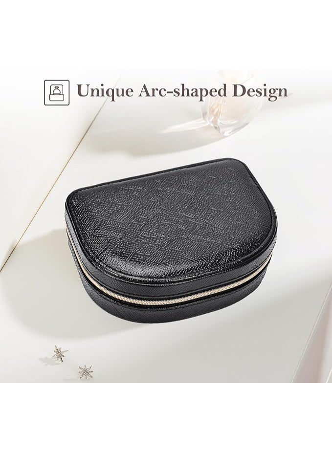 ProCase Travel Size Jewelry Box, Medium Portable Seashell-Shaped Jewelry Case, 2 Layer Mini Jewelry Organizer in PU Leather for Women -Glossy Black - Image 4