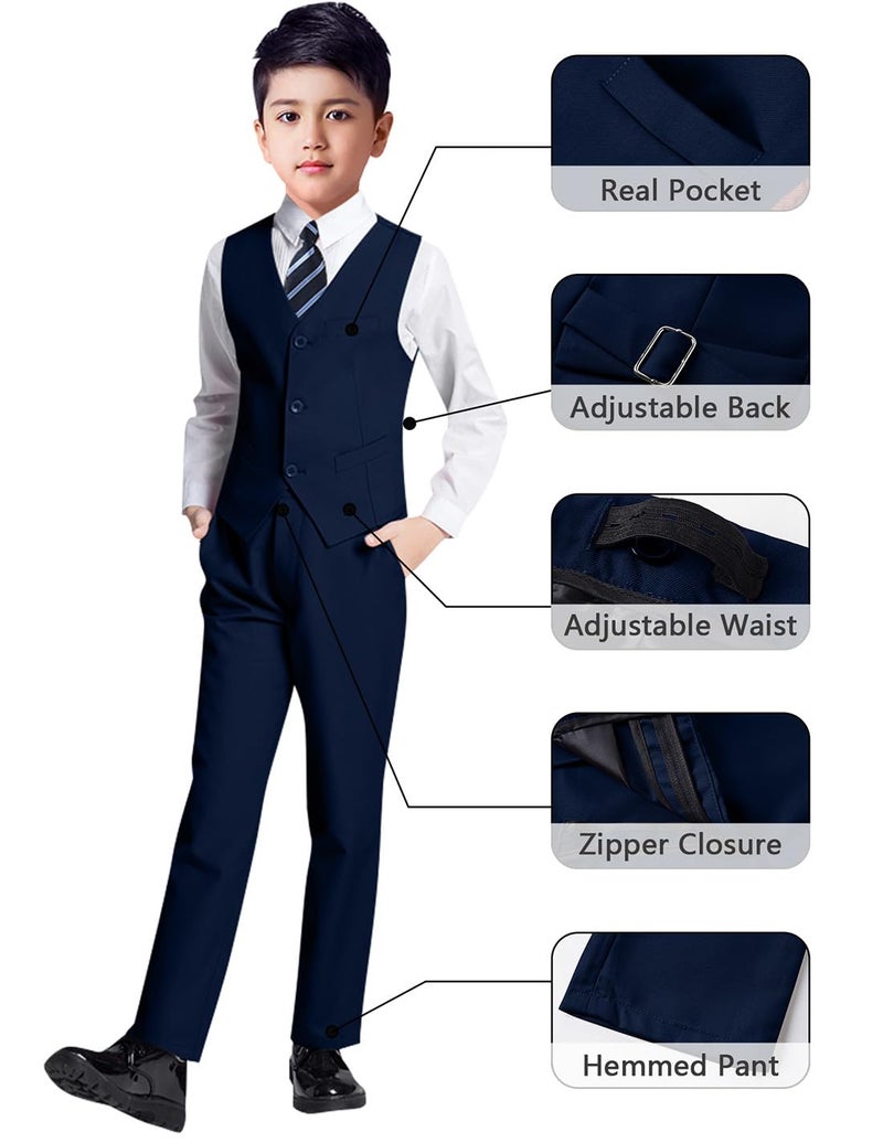 YuanLu Boys Suit for Kids Navy Blue Formal Suits Slim Fit Wedding Dresswear Ring Bearer Outfit Toddler Tuxedo Suit Size 8 - Image 3