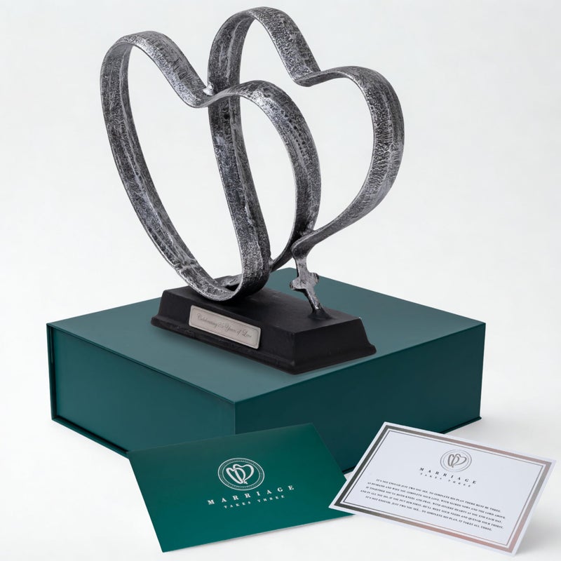 DCAPILLA 25th Anniversary Wedding Gifts â€“ Two Hearts & Cross Keepsake - Ready-to-Gift Includes Present Box, Poem Card, and Engraved Plaque - Image 1