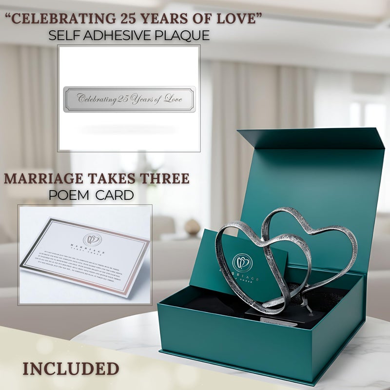 DCAPILLA 25th Anniversary Wedding Gifts â€“ Two Hearts & Cross Keepsake - Ready-to-Gift Includes Present Box, Poem Card, and Engraved Plaque - Image 5