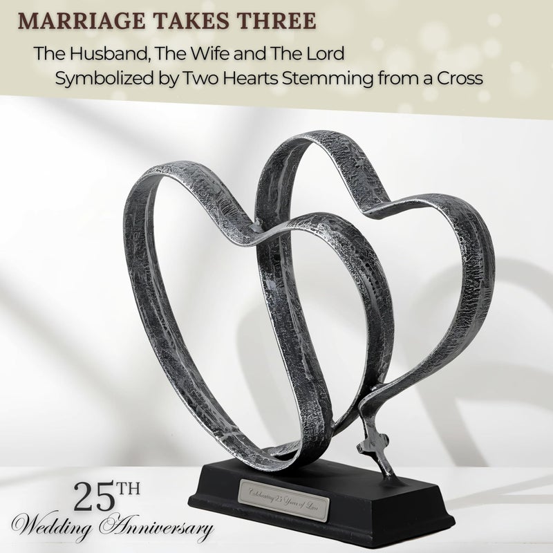 DCAPILLA 25th Anniversary Wedding Gifts â€“ Two Hearts & Cross Keepsake - Ready-to-Gift Includes Present Box, Poem Card, and Engraved Plaque - Image 2