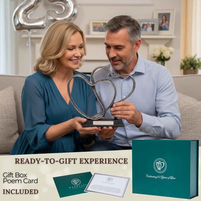 DCAPILLA 25th Anniversary Wedding Gifts â€“ Two Hearts & Cross Keepsake - Ready-to-Gift Includes Present Box, Poem Card, and Engraved Plaque - Image 3