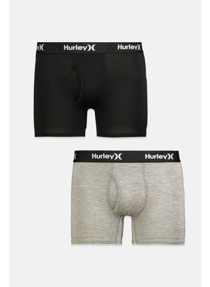 Hurley - Kid Boys 2 Pcs Brand Logo Print Boxer, Black and Grey Heather - Image 1