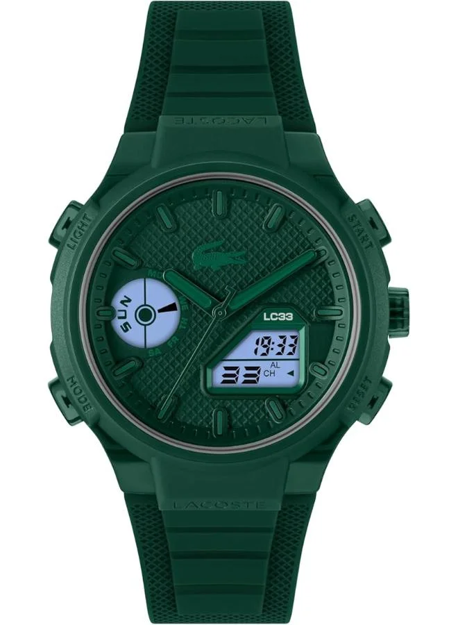 لاكوست ساعة كوارتز تناظرية رقمية متعددة الوظائف بسوار سيليكون