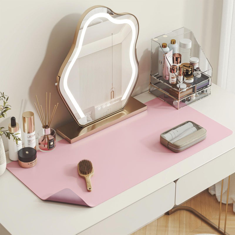 DAWNTREES Makeup Mat for VanityDualSided Leather Vanity Mat Easy to Clean Waterproof and OilproofDesk Pad Mat to Protect VanityPink