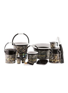 Nabhya Nabhya Plastic Orry 11 Pc Luxurious Complete Bathroom Set & Accessory For Home, Kitchen & Bathroom Set Includes 20 L Bucket, 18 L Tub, Big Stool, Dustbin, And More With Granite Finish (Black)  - Image 1
