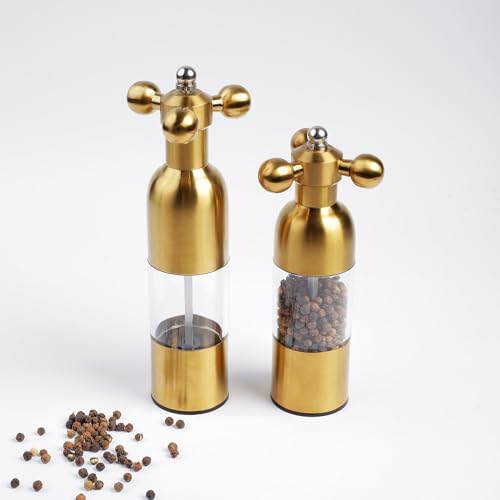 Marsrut Gold2PCS Salt Pepper Modern Manual Grinder Set with Solid Handle Stainless Steel Juego de Molinillo DoradoAntique Faucet Shakers Refillable Adjustable Coarseness Mill for BBQ Restaurant Home - Image 3