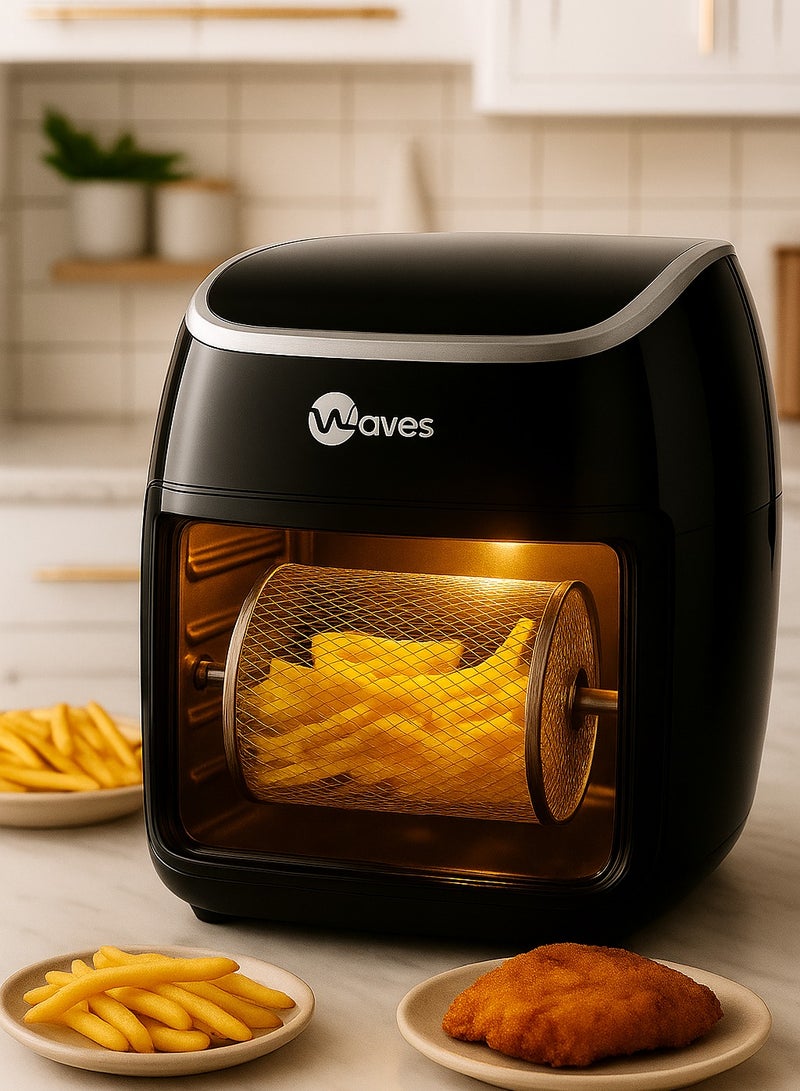 Waves Air Fryer, Capacity12L,1800watt, Digital Including two shelves for frying+shelf for fats+2.9 liter rotating basket+chicken grill+ forks for shish tawook  - Image 3