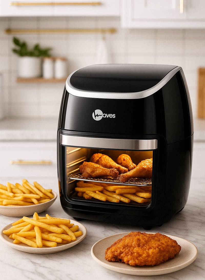 Waves Air Fryer, Capacity12L,1800watt, Digital Including two shelves for frying+shelf for fats+2.9 liter rotating basket+chicken grill+ forks for shish tawook  - Image 2
