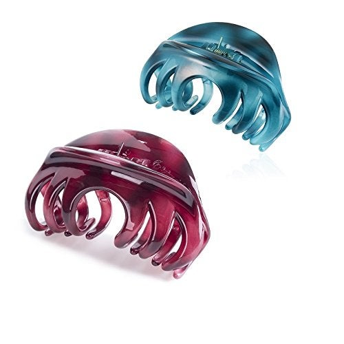 Rosette 2Pcsset Large Chic Styling Hair Claw Clips Strong Holding Power Clamps Indoor Outdoor Hair Grips for Women Girls Thick Hair wine redblue