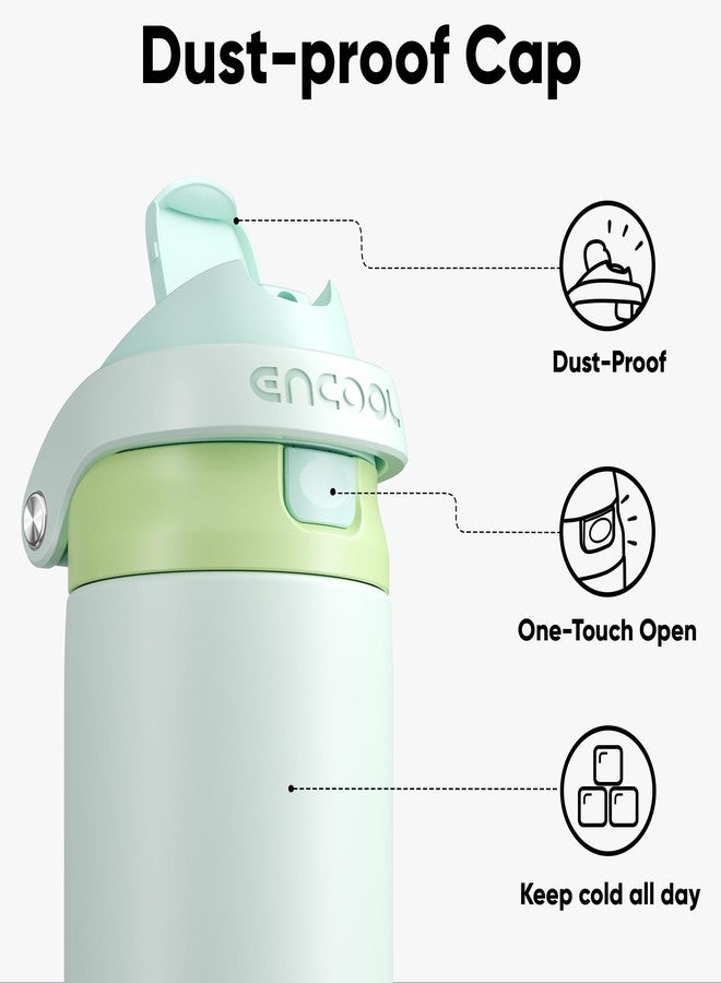 Encool SwiftSip Insulated Stainless Steel Water Bottle with Straw - Leak Proof Sports Water Bottle for School, Travel, Keeps Cold All Day, One-Touch Flip Lid, BPA-Free, 32 oz, Lime White - Image 2