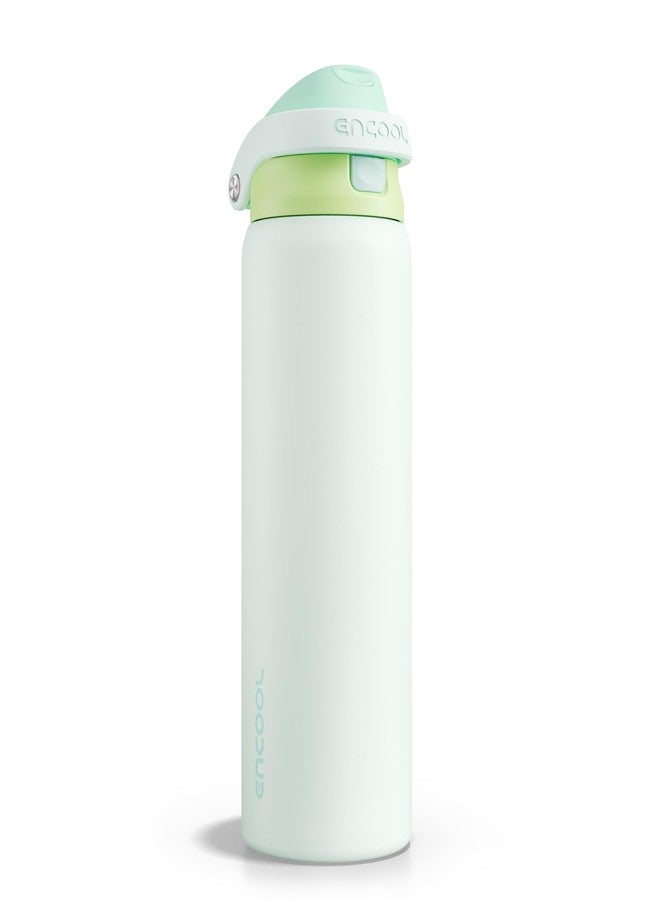Encool SwiftSip Insulated Stainless Steel Water Bottle with Straw - Leak Proof Sports Water Bottle for School, Travel, Keeps Cold All Day, One-Touch Flip Lid, BPA-Free, 32 oz, Lime White - Image 1