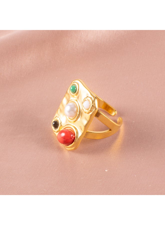 The Black Pearl Accessories Colorful Stones Stainless Steel Golden Free Size Ring  - Image 4
