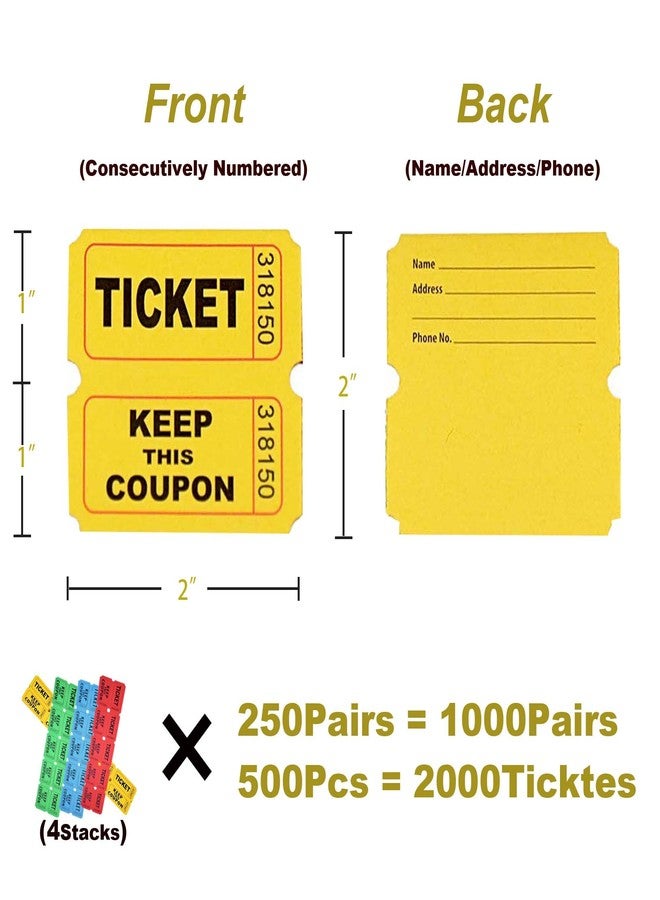 Homrelaxy 1000 Double Raffle Tickets, 50/50 Raffle Tickets for Events, Entry, Carnivals, Class Rewards and Door Prizes (Assorted-Blue/Red/Green/Yellow) - Image 2