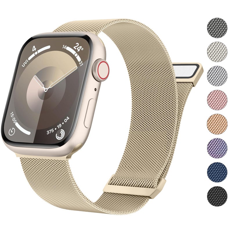 Mugust Stainless Steel Magnetic Band Compatible with Apple Watch Band Series 9 8 7 41mm 45mm / Ultra/Ultra 2 49mm / Series 3 38mm 42mm /Series 6 5 4 SE 40mm 44mm, Milanese Loop Replacement Metal Mesh - Image 1