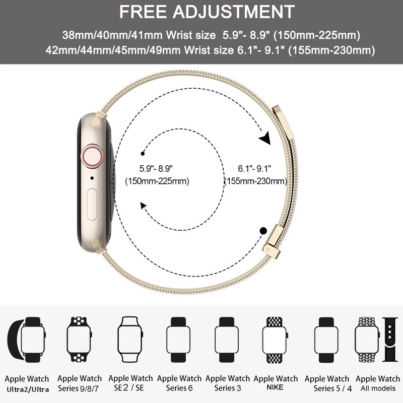 Mugust Stainless Steel Magnetic Band Compatible with Apple Watch Band Series 9 8 7 41mm 45mm / Ultra/Ultra 2 49mm / Series 3 38mm 42mm /Series 6 5 4 SE 40mm 44mm, Milanese Loop Replacement Metal Mesh - Image 2