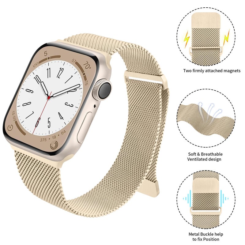 Mugust Stainless Steel Magnetic Band Compatible with Apple Watch Band Series 9 8 7 41mm 45mm / Ultra/Ultra 2 49mm / Series 3 38mm 42mm /Series 6 5 4 SE 40mm 44mm, Milanese Loop Replacement Metal Mesh - Image 4