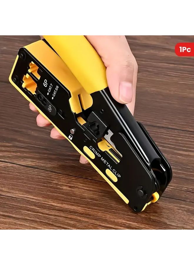 6P 8P Yellow Network Cable Crimper Tool 3 In 1 Crimp Cut Strip For Cat5 Cat6 Cat7 - Image 2