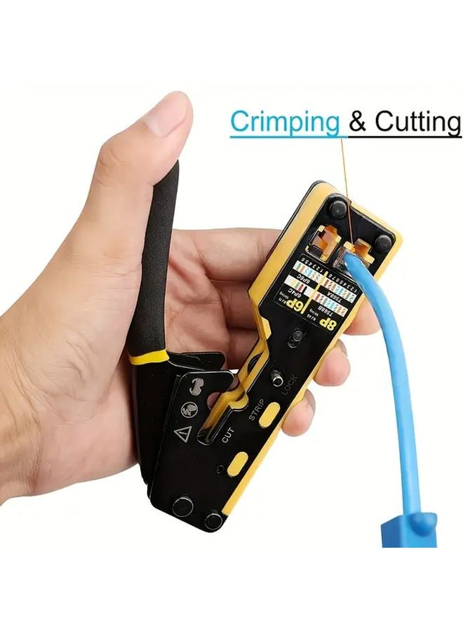 6P 8P Yellow Network Cable Crimper Tool 3 In 1 Crimp Cut Strip For Cat5 Cat6 Cat7 - Image 5
