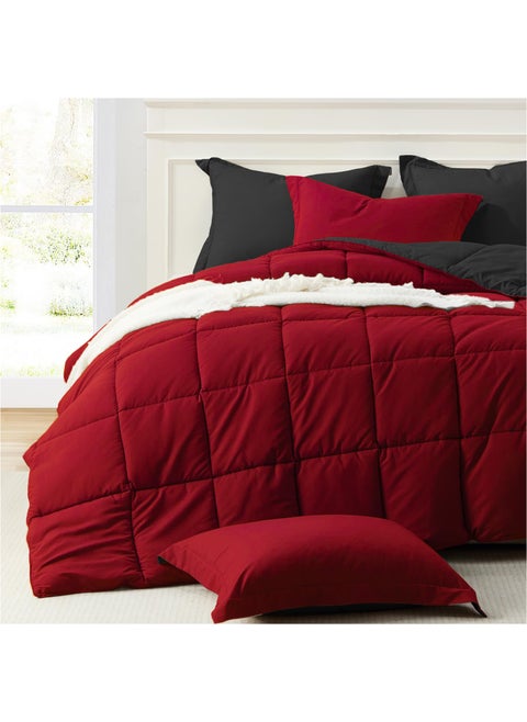 Homelike Moment Queen Comforter Set Red Black  Comforters Queen Size Set Lightweight Reversible Down Alternative Bed Comforter Full Size Soft  All Season 3 Piece Bedding Sets Black/Red