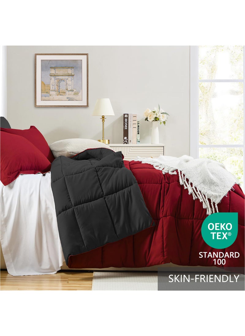 Homelike Moment Homelike Moment Queen Comforter Set Red Black  Comforters Queen Size Set Lightweight Reversible Down Alternative Bed Comforter Full Size Soft  All Season 3 Piece Bedding Sets Black/Red  - Image 3