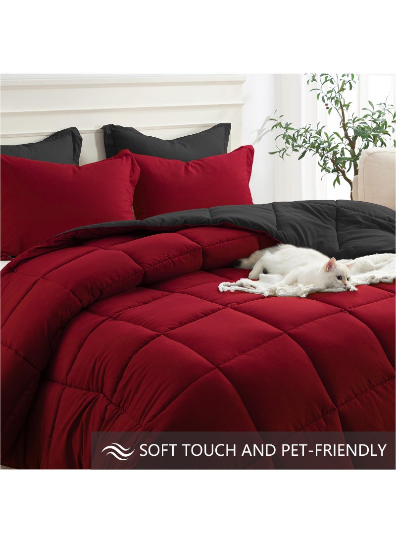 Homelike Moment Homelike Moment Queen Comforter Set Red Black  Comforters Queen Size Set Lightweight Reversible Down Alternative Bed Comforter Full Size Soft  All Season 3 Piece Bedding Sets Black/Red  - Image 4