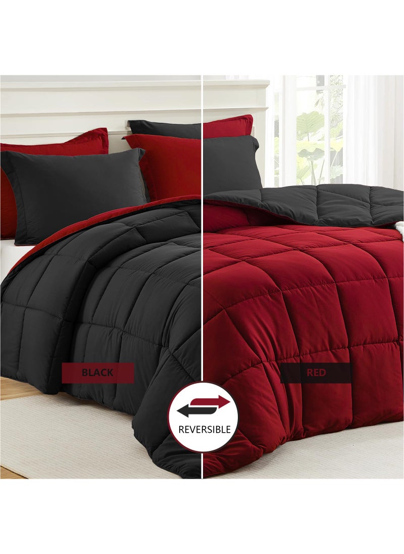 Homelike Moment Homelike Moment Queen Comforter Set Red Black  Comforters Queen Size Set Lightweight Reversible Down Alternative Bed Comforter Full Size Soft  All Season 3 Piece Bedding Sets Black/Red  - Image 2