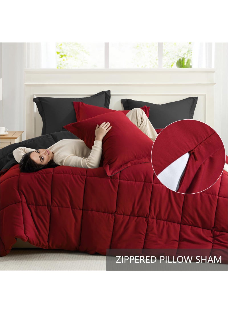 Homelike Moment Homelike Moment Queen Comforter Set Red Black  Comforters Queen Size Set Lightweight Reversible Down Alternative Bed Comforter Full Size Soft  All Season 3 Piece Bedding Sets Black/Red  - Image 5
