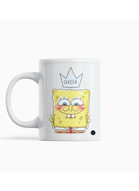 White mug with SpongeBob design printed